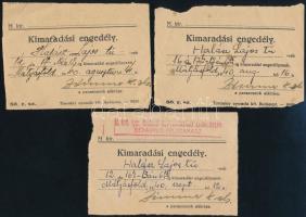 1940 Mátyásföld, M. Kir. 1/2 Gépvontatású Légvédelmi Gépágyús félszakasz kimaradási engedély, 3 db