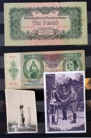 1916-1946. 53db-os vegyes, magyar és külföldi bankjegy-gyűjtemény + 2db fénykép bélyegalbumba rendezve