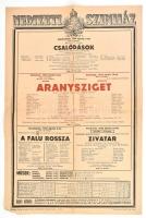 1938 Nemzeti Színház plakát (Csalódások, Aranysziget, A falu rossza, stb.), többek között Gobbi Hilda nevének említésével, szakadásokkal, 42×32 cm