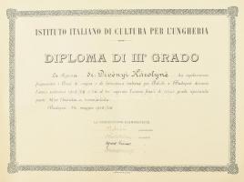1935-1939 Olasz Kulturális Intézet által kiállított 6 db oklevél