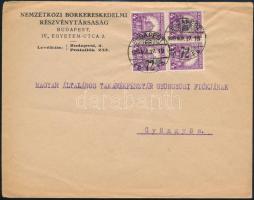 1926 Nemzetközi Borkereskedelmi Rt. Bp. levélborítékja a M. Ált. Takarékpénztár gyöngyösi fiókjának címezve és postázva, hátoldala kissé sérült