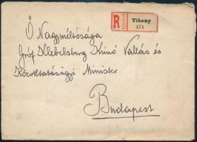 1928 József főherceg által gróf Klebelsberg Kunó vallás- és közoktatásügyi miniszternek címzett boríték