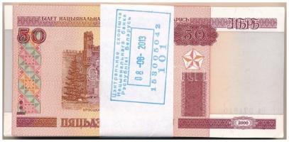 Fehéroroszország 2000. 50R (100x) eredeti banki kötegelővel, sorszámkövetők T:I,I-  Belarus 2000. 50 Rublei (100x) with wrapper, sequential serials C:UNC,AU Krause P#25