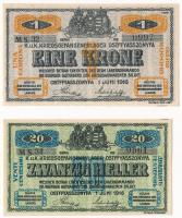 Ostffyasszonyfa / Hadifogolytábor 1916. június 1. 20f + 1K arab sorozat és sorszámmal, MS betűjellel...