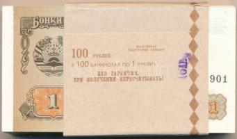 Tádzsikisztán 1994. 1R (100x) eredeti banki kötegelővel, sorszámkövetők T:I,I-  Tajikistan 1994. 1 Ruble (100x) with wrapper, sequential serials C:UNC,AU Krause P#1