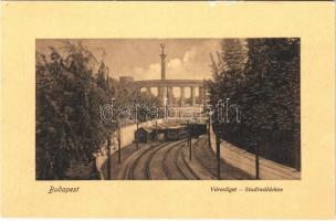 1909 Budapest XIV. Városliget, földalatti villamos vasút torkolata, Millenmiumi emlékmű (Hősök tere) a háttérben (kis szakadás / small tear)
