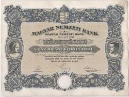 Budapest 1924. "Magyar Nemzeti Bank" részvény 100K-ról (2x), sorszámkövetők "029.487 ...