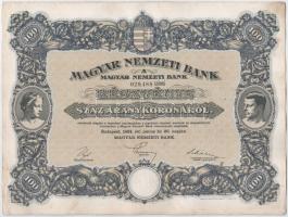 Budapest 1924. "Magyar Nemzeti Bank" részvény 100K-ról (2x), sorszámkövetők "029.487 ...