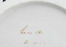 4 db Láng M. Budapest áttört, porcelán tányér. Kézzel festett, jelzett, kopásokkal. d: 19 cm