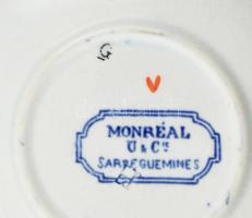 4 db Sarreguemines fajansz tálka. Kézzel festett, jelzett, kis kopásokkal. d: 10 cm