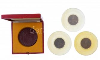 NDK ~1980. Halle - Vörös Torony / FDGB fém emlékérem műanyag tokban (3x) (35mm) + Halle an der Saale meisseni porcelán emlékérem tokban (61mm) T:1,1- GDR ~1980. Halle Saale - Roter Turm / FDGB metal commemortive medal (3x) (35mm) C:UNC,AU