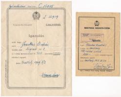 1949. 5 éves tervkölcsön jegyzési igazolás + 1953. Negyedik békekölcsön jegyzési igazolás