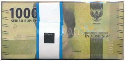 Indonézia 2016. 1000R (100x) eredeti banki kötegelővel, sorszámkövetők T:I,I- Indonesia 2016. 1000 Rupiah (100x) with wrapper, sequential serials C:UNC,AU Krause P#141