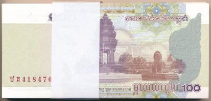 Kambodzsa 2001. 100R (100x) kötegelővel, sorszámkövetők T:I,I- Cambodia 2001. 100 Riels (100x) with wrapper, sequential serials C:UNC,AU Krause P#53