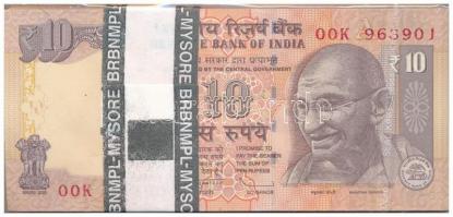 India 2013. 10R (100x) eredeti banki kötegelővel, sorszámkövetők T:I India 2013. 10 Rupees (100x) with wrapper, sequential serials C:UNC Krause P#102