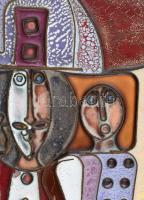 Fajka János (1935): Párok és egyszarvúak, tűzzománc, hibátlan állapotban, igényes keretben 40×24 cm....