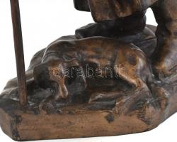 Beszédes János László (1874-1922): Búsuló juhász kutyájával. Öntött patinázott bronz, jelzés nélkül,...