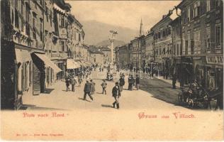 Villach, Platz nach Nord / street view, shops. Alois Beer No. 145.