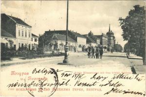 1900 Beograd, Belgrade; König Milanstrasse mit dem königl. Schloss / street view, royal castle (EK)