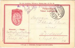 1916 K.u.K. I. R. Nr. 23. / A 23. honvéd gyalogezred jelvény képe tábori postai levelezőlapon / WWI Austro-Hungarian K.u.K. military, 23th Infantry Regiment badge on a military field postcard + K.u.K. I/23. Feldkompagnie (EK)