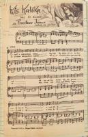 cca 1947 Slágerek, kották, dalszövegek, közte Magyar Rádió újságkivágások, gépelt és kézzel írt olda...