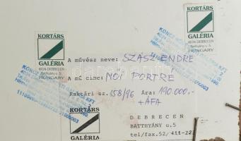 Szász Endre (1926-2003): Női portré. Olaj, farostlemez, jelzett, 50x50cm. Hátoldalán: Koncz Művészet...