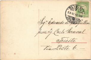 1908 Budapest II. Margit körút, villamosok, háttérben a Rózsadomb, Margit park kávéház (EK)