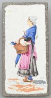 Holland gazdasszony, falra akasztható zománckép kőlapon, jelzett (J. de Combredet), mázrepedésekkel, 20x10 cm