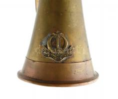 1916 Török hadikürt, réz, jelzett, bojtokkal, apró sérülésekkel, h: 32 cm