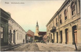 1918 Baja, Vörösmarty utca, Központi kávéház, Polgár Nándor fodrász, üzletek