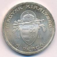 1938. 5P Ag "Szent István" T:1- patina Adamo P8.1