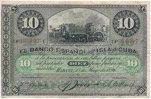 Kuba 1896. 10P T:III ly. Cuba 1896. 10 Pesos C:F hole Krause 49.d