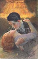 Italian lady art postcard, romantic couple. Proprieta artistica riservata. Selectio Serie 1056-3. artist signed