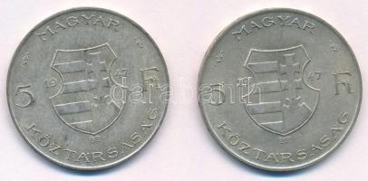 1947. 5Ft Ag "Kossuth" (2x) T:2- patina, karc Adamo F8.1