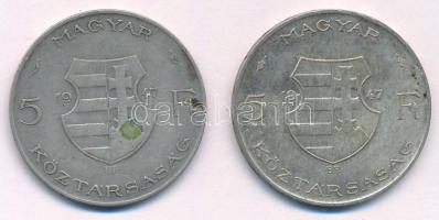 1947. 5Ft Ag "Kossuth" (2x) T:3 patina Adamo F8.1