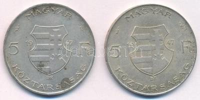 1947. 5Ft Ag "Kossuth" (2x) T:3 patina Adamo F8.1