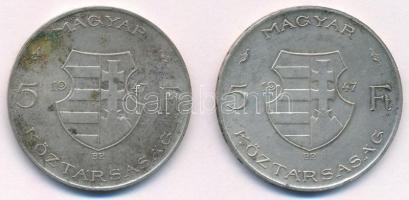 1947. 5Ft Ag "Kossuth" (2x) T:3 patina Adamo F8.1