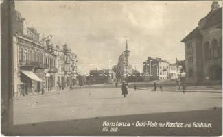 1918 Constanta, Konstanca; Ovid-Platz mit Moschee und Rathaus / square, mosque, town hall, shops. photo (EK)