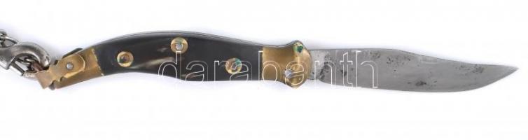 Jelzett vadász bicska, zsebkés, Válik jelzéssel a pengén, bőr tokkal 25 cm Réz és szarú markolattal,...