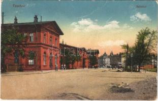 1918 Cesky Tesín, Teschen; Bahnhof / railway station, tram. Ed. Feitzinger No. 1134. (Rb)