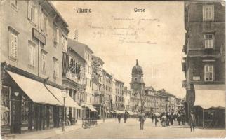 1915 Fiume, Rijeka; Corso / street view, shops (ázott sarok / wet corner)