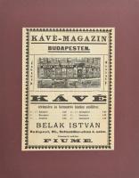 cca 1900-1910 Kávé-magazin Budapesten, Rottenbiller u. 4., átmeneti raktár Fiume. Reklám nyomtatvány, papír, paszpartuban. 25x19 cm