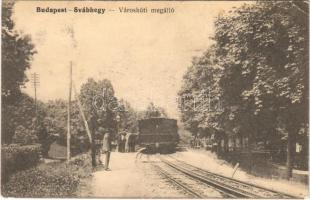 1918 Budapest XII. Svábhegy, Fogaskerekű vasút Városkúti megállóhelye, vasútállomás, vonat (EK)