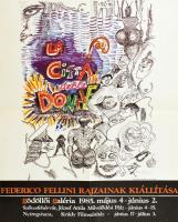 Federico Fellini rajzainak kiállítási plakátja, hajtott, 58×44 cm