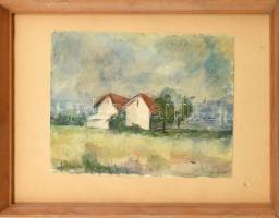 Szotyori-Nagy Mihály (1933-): Vihar előtt Óbudán, 1955. Akvarell, papír, jelzett, üvegezett fa keretben. 20,5×27,5 cm
