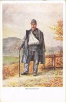 Verwundeter / WWI Austro-Hungarian K.u.K. military art postcard, injured soldier. Offizielle Karte des Kriegshilfsbüros Invaliden-Hilfsaktion Nr. 21-4. artist signed