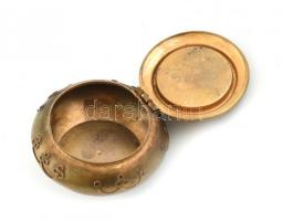 Mikromozaikos réz doboz, apró horpadásokkal, d: 5 cm