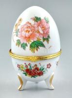 Faberge jellegű porcelán tojás, matricás, jelzett, kis kopásnyomokkal, m: 12 cm