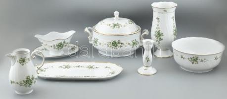 Hollóházi Erika porcelán étkészlet. 6 személyes, két tányéron lepattanások, hiányos + hozzá mokkás k...