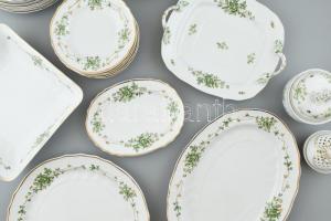 Hollóházi Erika porcelán étkészlet. 6 személyes, két tányéron lepattanások, hiányos + hozzá mokkás k...